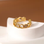 Ring Fashionable Open Hexagon Micro-Set Cubic Zirconia Ring – Adjustable Index Finger Ring – Premium & Elegant