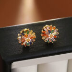 Earrings 18K Gold-Plated Fashion Rainbow Fireworks Stud Earrings – French Light Luxury Elegant Versatile Daisy Earrings