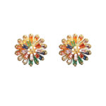 Earrings 18K Gold-Plated Fashion Rainbow Fireworks Stud Earrings – French Light Luxury Elegant Versatile Daisy Earrings